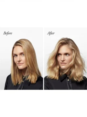 Antes y después con spray texturizante en seco de Oribe – volumen y textura visibles