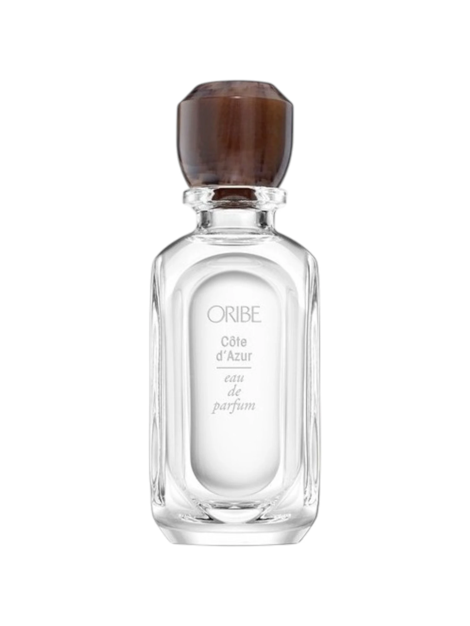 Presentación elegante de la fragancia Oribe Côte d’Azur Eau de Parfum sobre fondo blanco neutro.