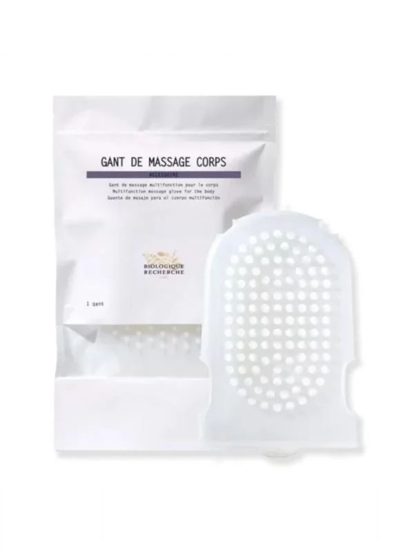biologique-guante-corporal-masaje Biologique Guante Corporal de silicona para masaje multifunción con su envase original GANT DE MASSAGE CORPS.