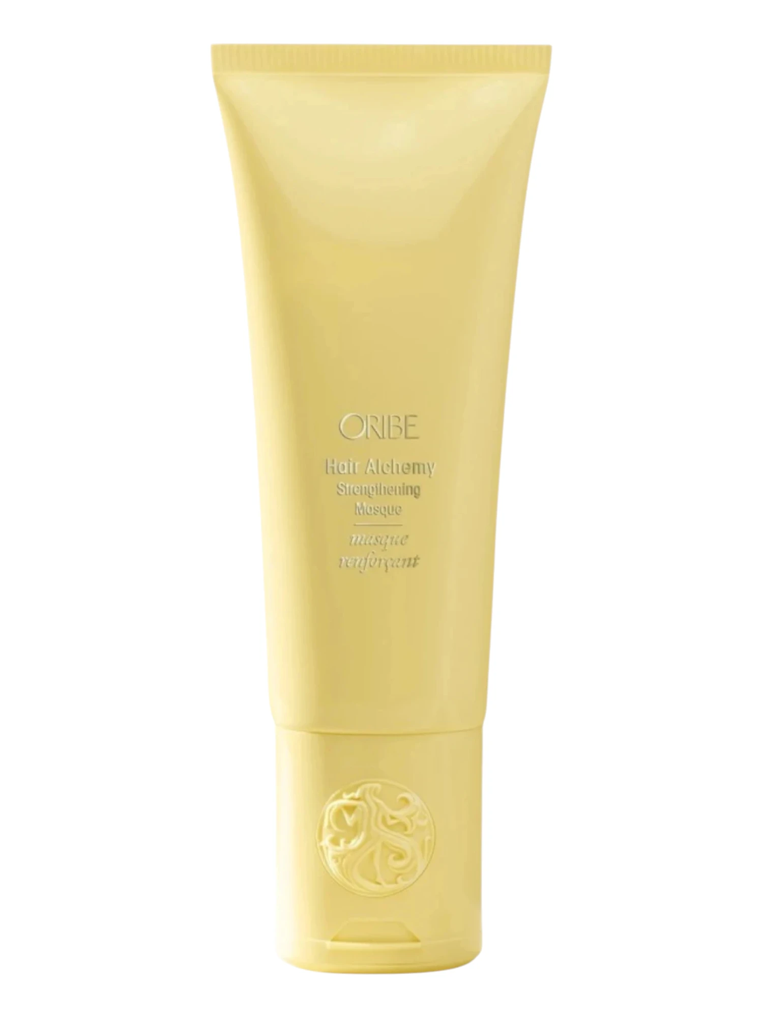 Mascarilla fortalecedora Hair Alchemy de Oribe en envase original sobre fondo claro
