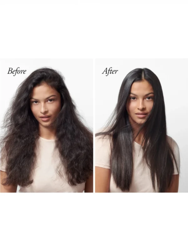 Resultado antes y después del Oribe Royal Blowout Heat Styling Spray en alisado con secador