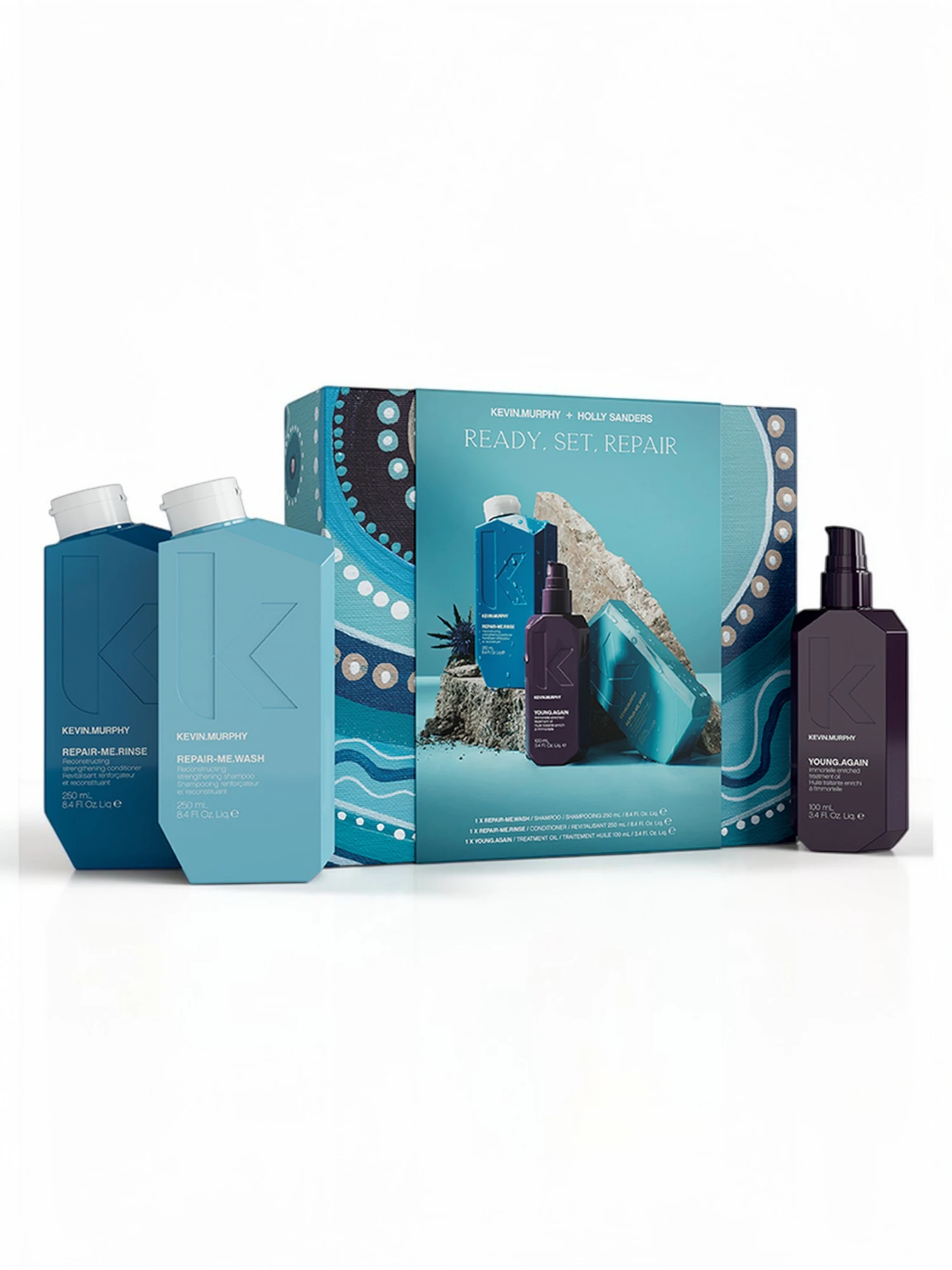Kevin Murphy READY SET REPAIR pack rutina reparación capilar con REPAIR ME WASH, REPAIR ME RINSE y YOUNG AGAIN