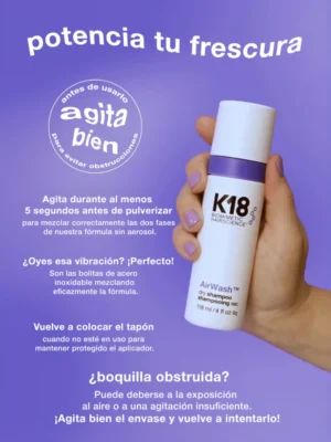 Champú en seco K18 AirWash sin aerosol que absorbe grasa y sudor