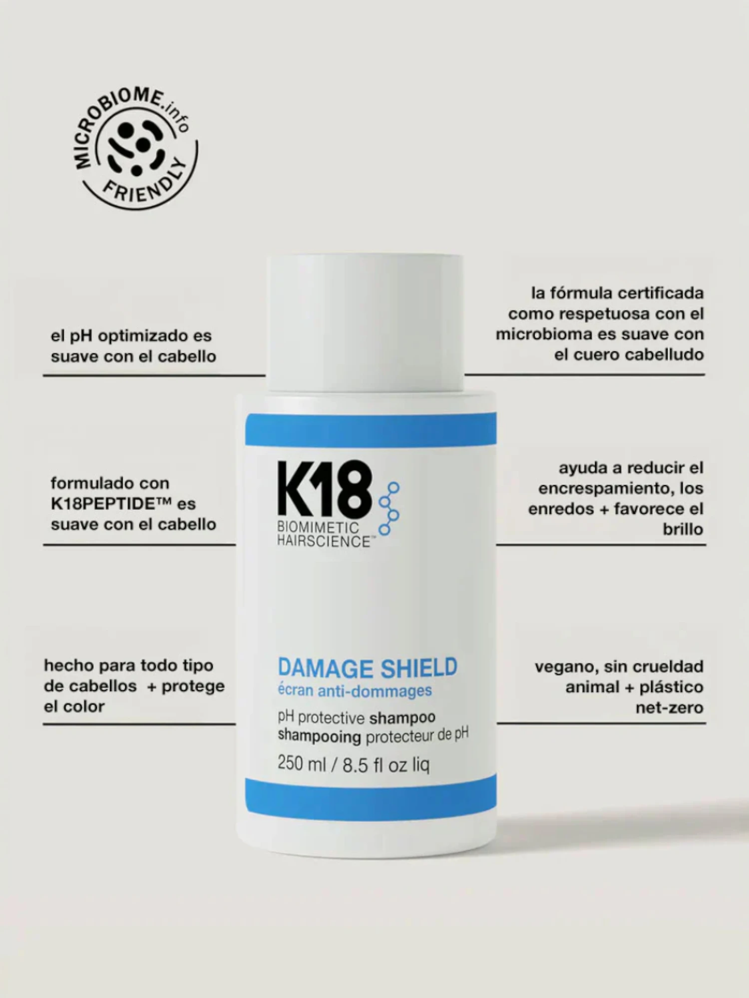 Champú K18 Damage Shield con pH optimizado que protege el cuero cabelludo y el cabello