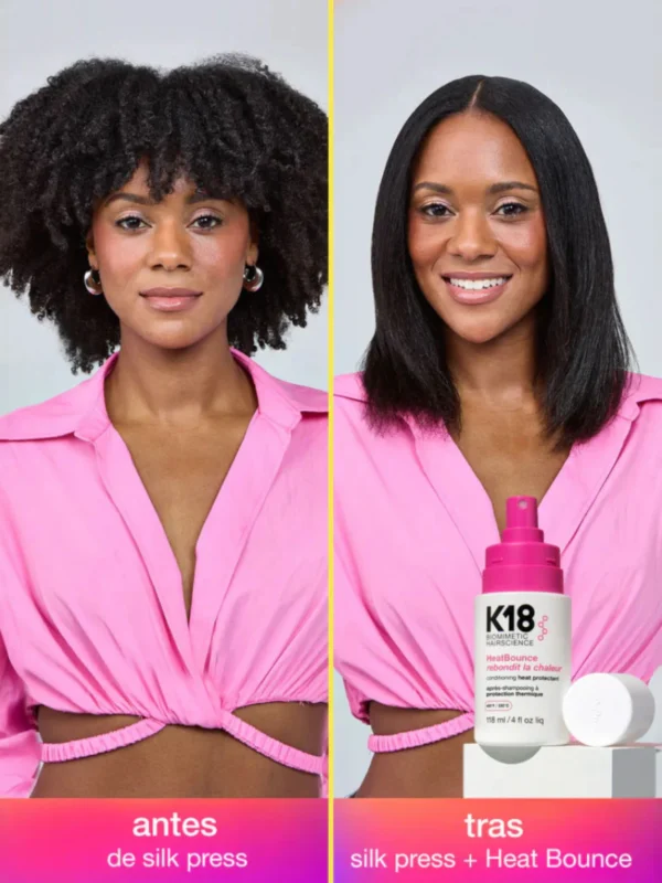 Resultado del silk press tras aplicar K18 HeatBounce Conditioning Heat Protectant