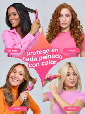 Uso del acondicionador HeatBounce Heat Protectant con plancha, rizador y difusor
