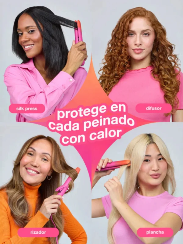 Uso del acondicionador HeatBounce Heat Protectant con plancha, rizador y difusor
