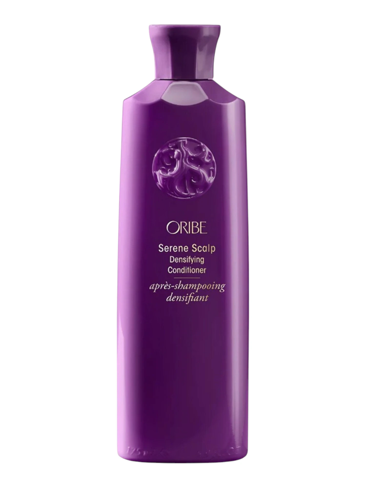 Acondicionador Oribe Serene Scalp Densifying Conditioner para cuero cabelludo y cabello fino, botella morada frontal
