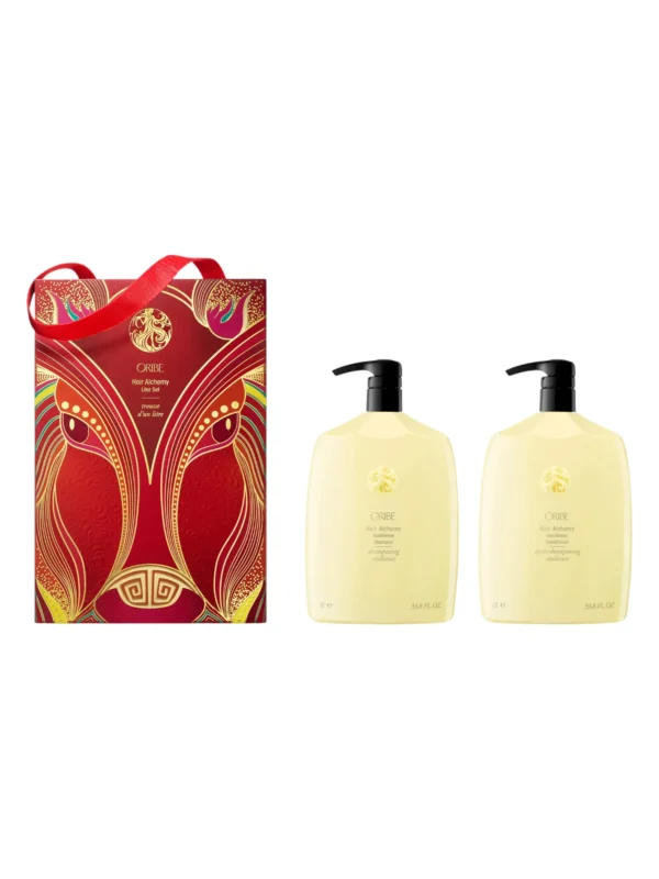 hair-alchemy-liter-set-oribe-lunar-new-year Hair Alchemy Liter Set de Oribe edición limitada Año del Caballo con champú, acondicionador y bolsa de diseño de Chris Chun.