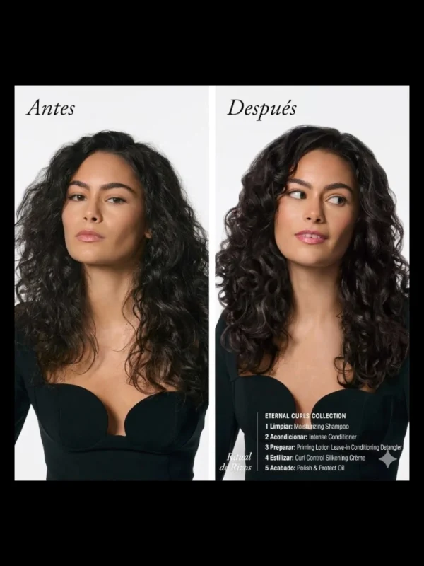 antes y después cabello rizado más definido y suave con Oribe Eternal Curls Intense Conditioner