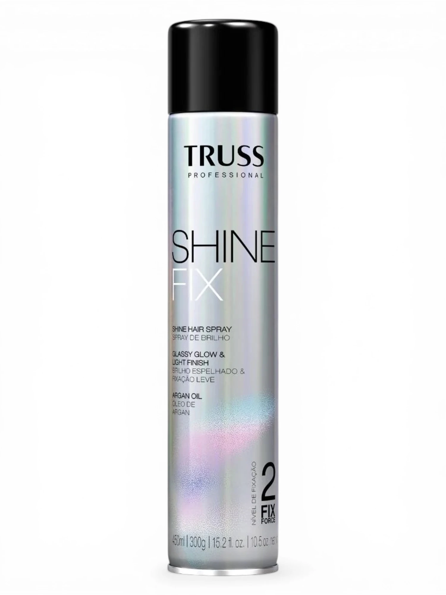 Spray Truss Shine Fix 450 ml de brillo capilar en formato aerosol sobre fondo blanco