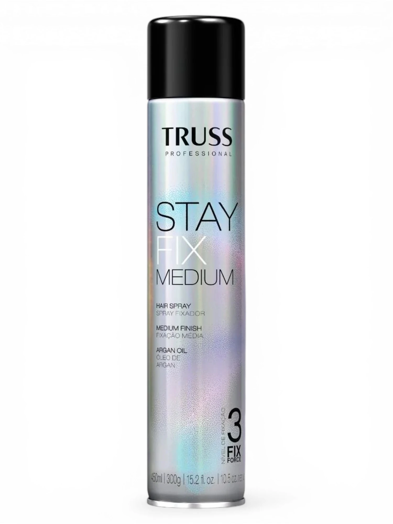 Laca Truss Stay Fix Medium 400 ml fijación media en spray sobre fondo blanco