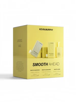 Kevin Murphy Smooth Ahead Pack con SMOOTH.AGAIN.WASH, SMOOTH.AGAIN.RINSE y SMOOTH.AGAIN para controlar el encrespamiento y suavizar el cabello.
